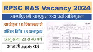 RPSC RAS Vacancy 2024 आरपीएससी आरएएस 733 पदों के लिए अधिसूचना जारी